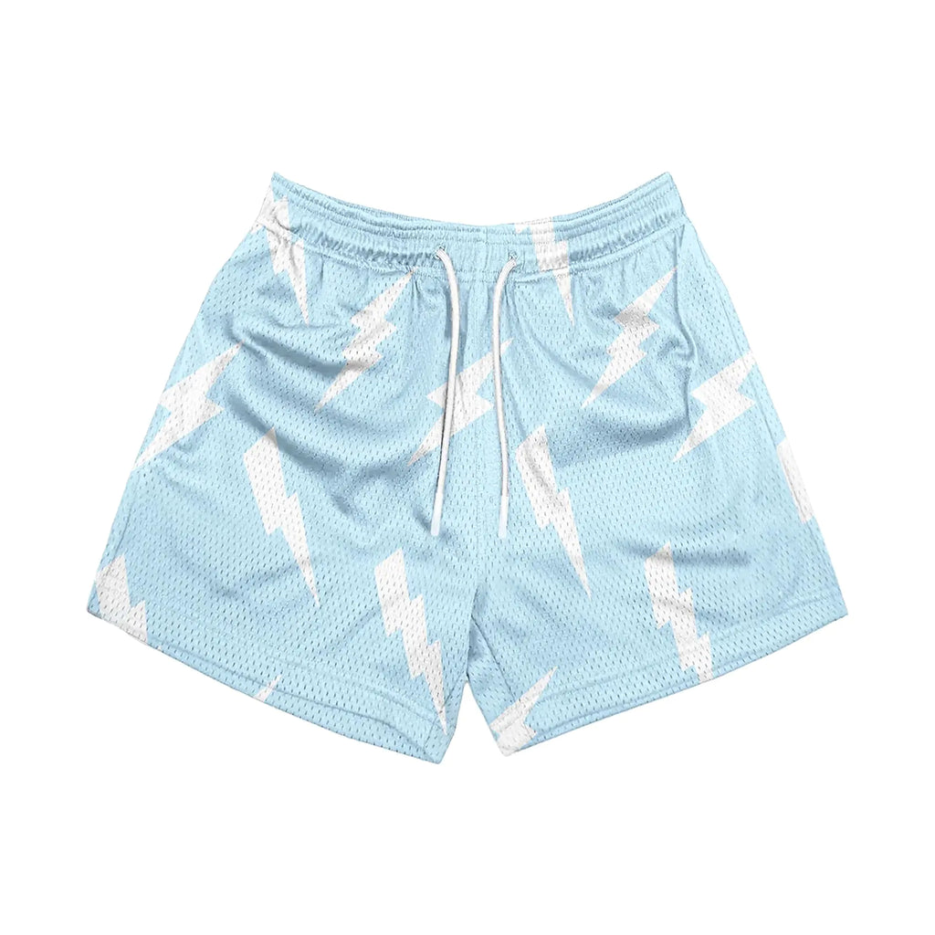 DIOR SR Graphic Shorts Flat Front Shorts Streetwear Designer Shorts Drawstring (01 Light Blue & Stars)