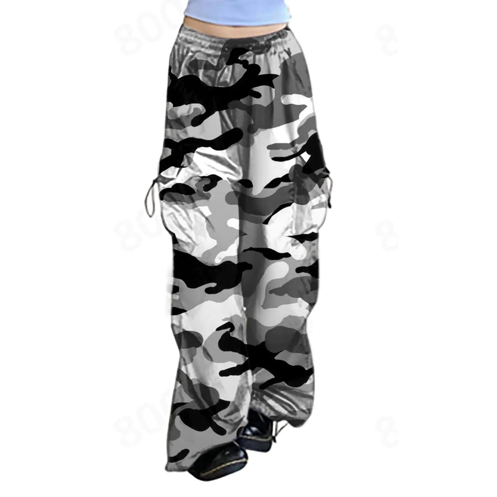 Parachute Pants for Women Drawstring Baggy Cargo Pants Y2k Trouser Low Rised Multiple Pockets Jogger Y2k