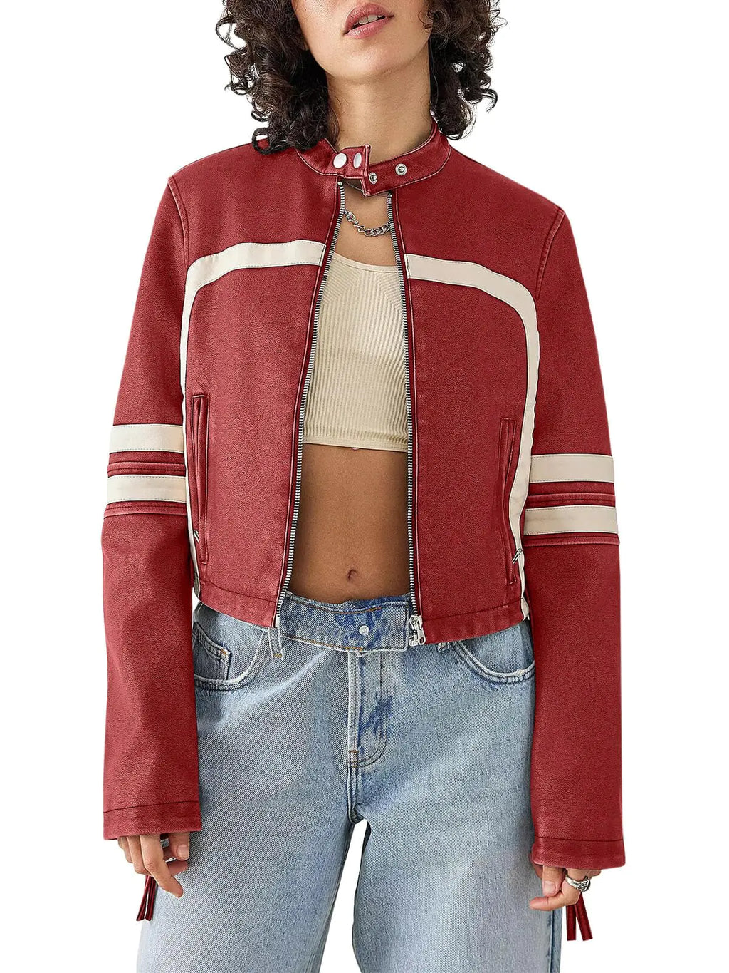 Bikers bomber jacket Red white stripped