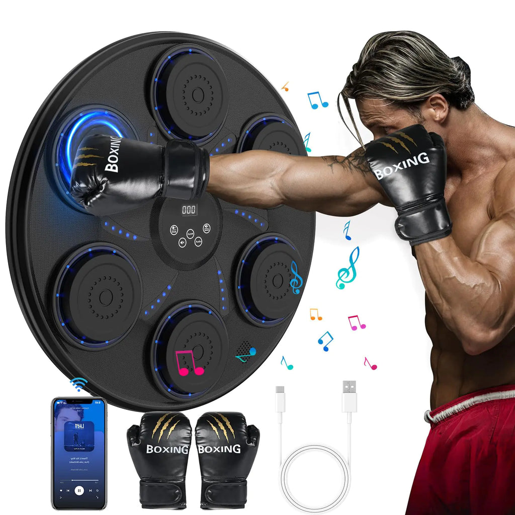 Generic Music Boxing Machine with Boxing Gloves Bluetooth Boxing Equipment Wall Mount Electronic Boxing Machine Black