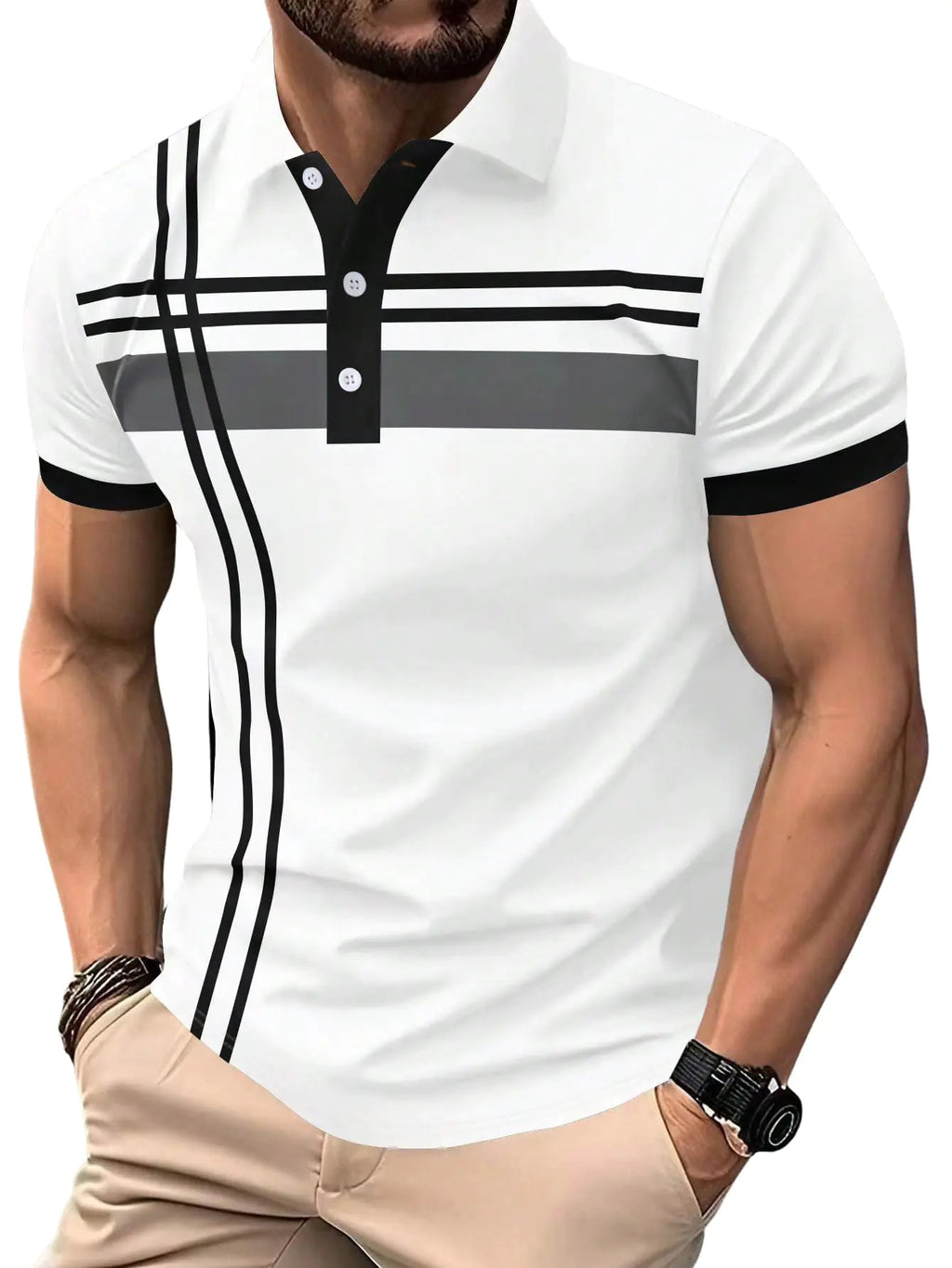 Short Sleeve Shirt T-Shirt Button Golf Shirts Striped
